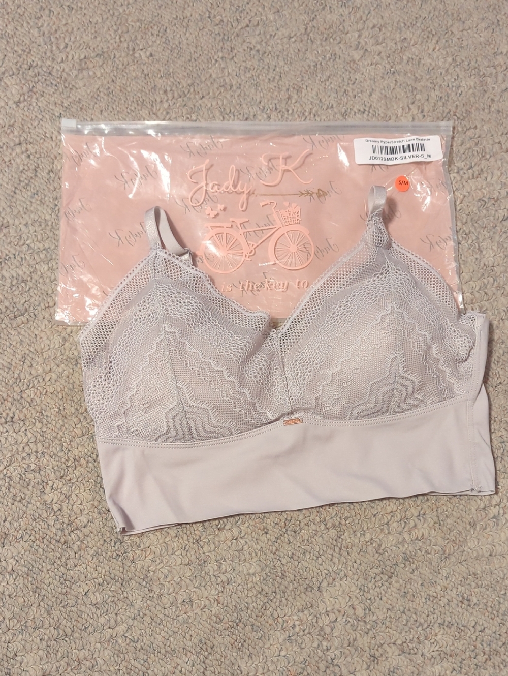 Jady K Lace Bralette Silver S/M - Soft Support